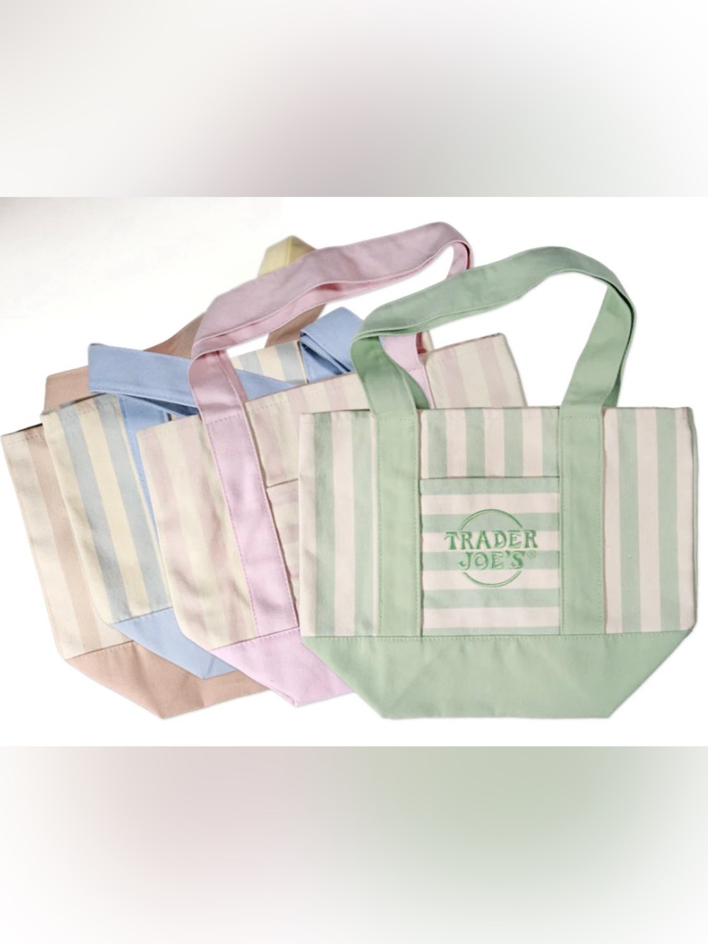 Trader Joe's Pastel Stripe Tote Bag - Mint Green